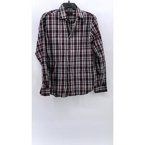 BANANA REPUBLIC Women's Gray-Burgundy Plaid Stretch Tailored Slim Fit Shirt SZ S